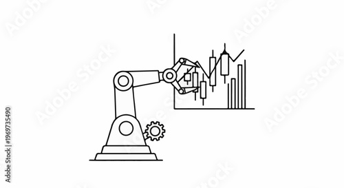 Robotic arm analyzing financial market data with charts