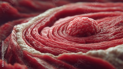 Close-Up View of Raw Meat Texture Showing Intricate Layers and Details for Culinary and Food Photography