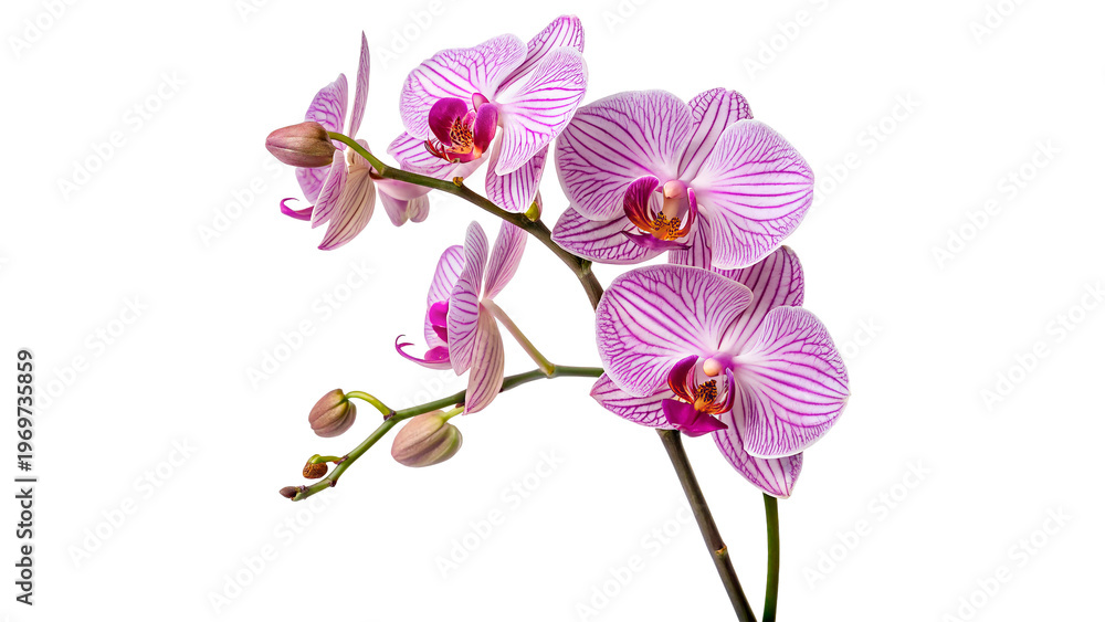 Obraz premium Orchid flowers with pink and white stripes isolated on transparent background cut out