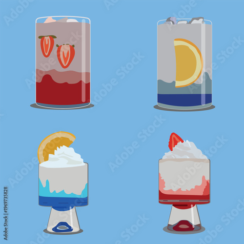 Set of Sweet Beverages Dessert Drinks Vector Illustration