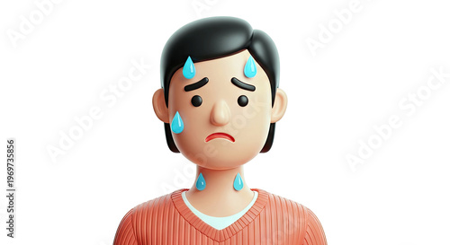 3D Character Sweating and Looking Worried