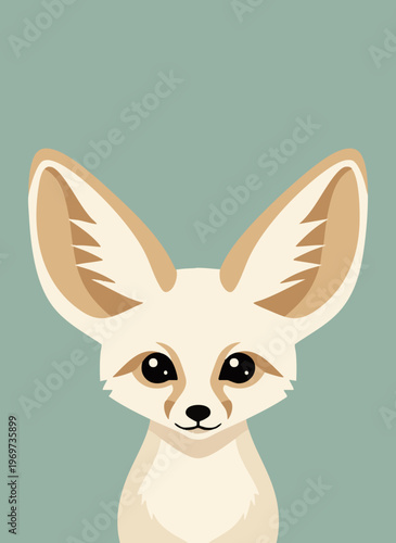 Fennec fox face illustration, big ears, cute desert animal, stylized graphic art, minimalist design.