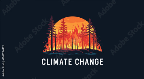 Silhouette of trees against a blazing sunset, symbolizing a forest fire