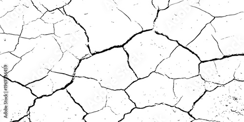 Vector grunge style cracked texture with cracked pattern background, isolated on a background. llustrat.Abstract grunge scratch wall texture design and black damaged rusty crack on white background,