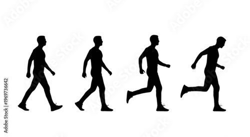 Silhouette of a man walking and running in four stages