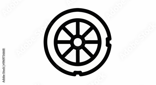 Simple black and white line drawing of a car wheel