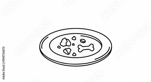 Simple black and white line art of a bone-shaped biscuit on a plate