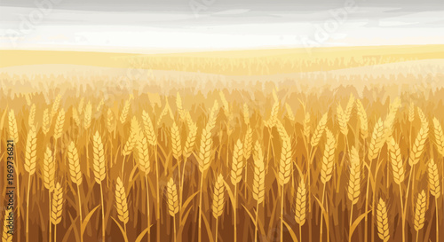 Golden Wheat Field Landscape Illustration