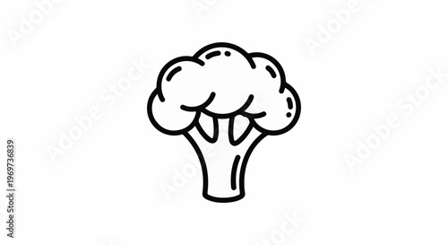 Simple black outline of a stylized broccoli floret on white