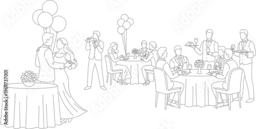 People celebrating special occasion with food and drinks at a party