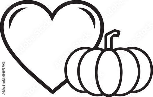 An outline of a heart and a pumpkin, perfect for Thanksgiving and fall.