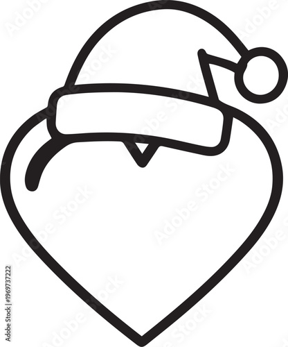 A whimsical illustration of a heart shaped and a Santa hat.