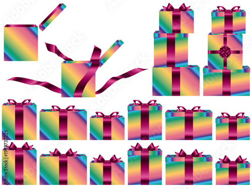 プレゼント箱横、虹、12マゼンタ