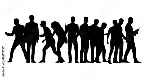 Silhouettes of people walking in a line