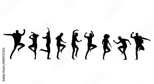 Silhouettes of people dancing in various poses