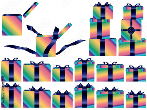 プレゼント箱横、虹、14紺