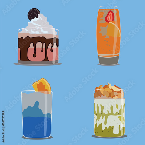 Set of Sweet Beverages Dessert Drinks Vector Illustration