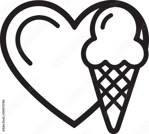A simple graphic featuring a heart and an ice cream cone, suitable for design and projects.