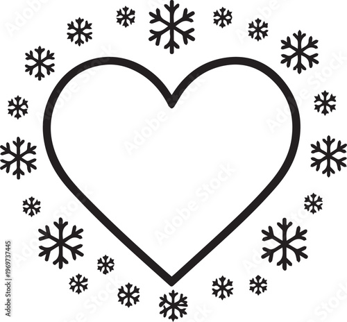 An exquisite, heart-shaped design adorned with delicate snowflakes. Capturing the essence of winter's charm and love's warmth in a single frame.