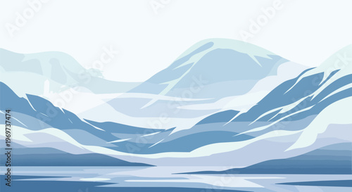Minimalist Blue Mountain Landscape Digital Illustration