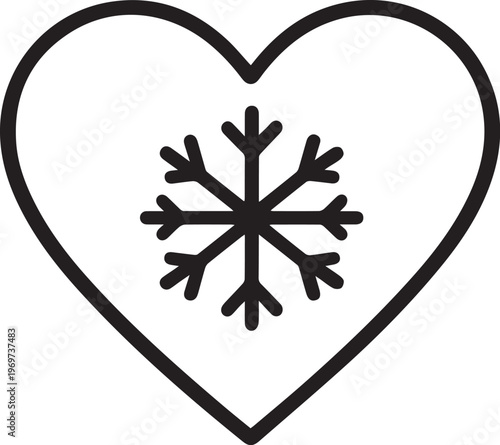 A unique icon featuring a heart shape, encompassing a detailed snowflake, symbolizing the concept of 'Frozen heart'.