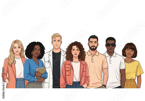 Diverse group of young adults standing together smiling