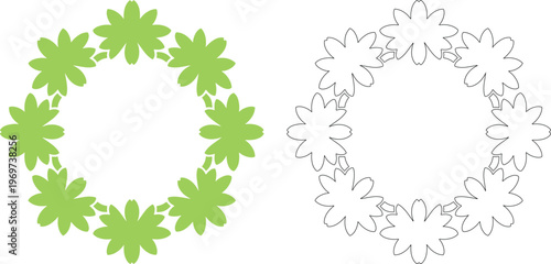 Green flower ring and outline flower ring circle