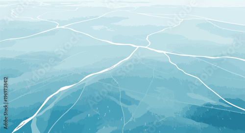 Abstract Ice Surface Background with Cracks and Blue Tones