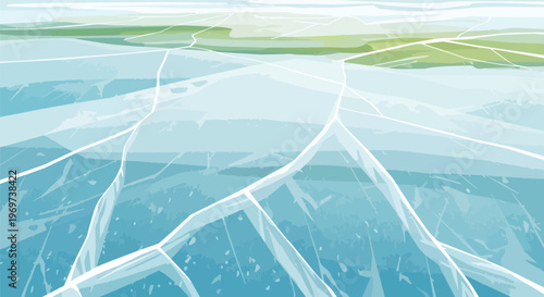 Abstract Vector Illustration of Cracked Ice Surface on Frozen Lake