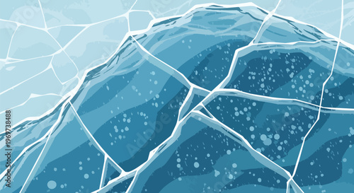 Abstract Vector Illustration of Cracked Blue Ice Surface with Air Bubbles