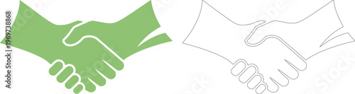 Green handshake and black outline handshake agreement
