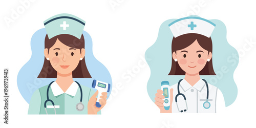 Healthcare professionals holding thermometers, representing medical care and public health initiatives