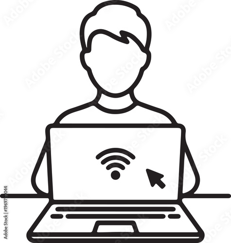 A person using a laptop with a WiFi connection