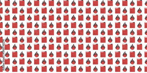Repeating pattern with gas canisters for warning packaging. Pattern of fuel can and flame