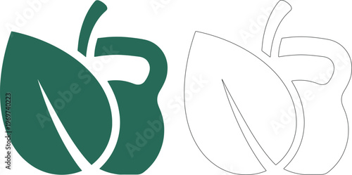 Green leaf silhouette with thick stem and kettlebell outline