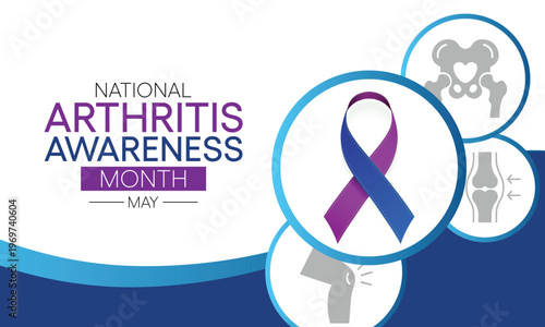 National Arthritis awareness month observed each year in May. it is a common condition that causes pain and inflammation in a joint. Arthritis affects people of all ages, including children. vector.