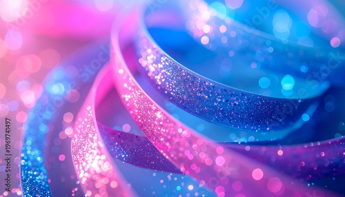 Abstract Glitter Ribbons in Dreamy Colors for Celebration or Party Background Festive Atmosphere.