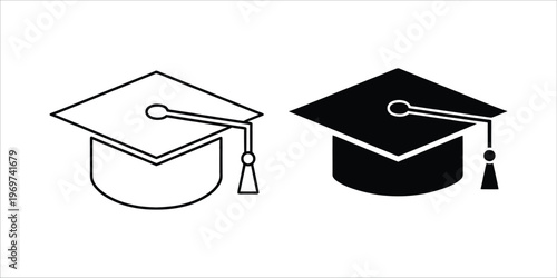 Graduation Cap Icon SetAcademic Achievement Symbol for Education and Success Isolated on white background