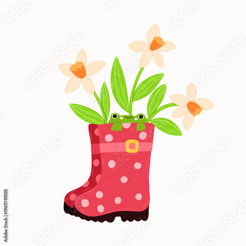 Cute rain boot with flowers vector