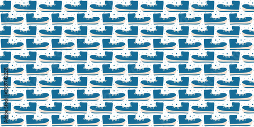 Seamless pattern of blue sneakers for urban streetwear designs. Fashion print pattern