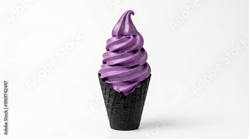 Wallpaper Mural A vibrant purple soft serve ice cream cone with a black waffle cone sits centered against a clean white background. Torontodigital.ca