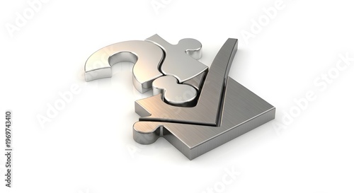 Two Metallic Puzzle Pieces Fitting Together – Teamwork, Partnership and Problem Solving Concept, 3D Render Isolated on White Background