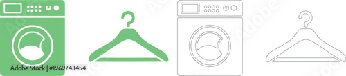 Green washing machine white hanger black washing machine black hanger