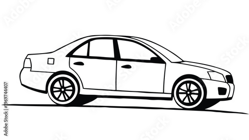 Simple black and white illustration of a modern sedan vehicle profile