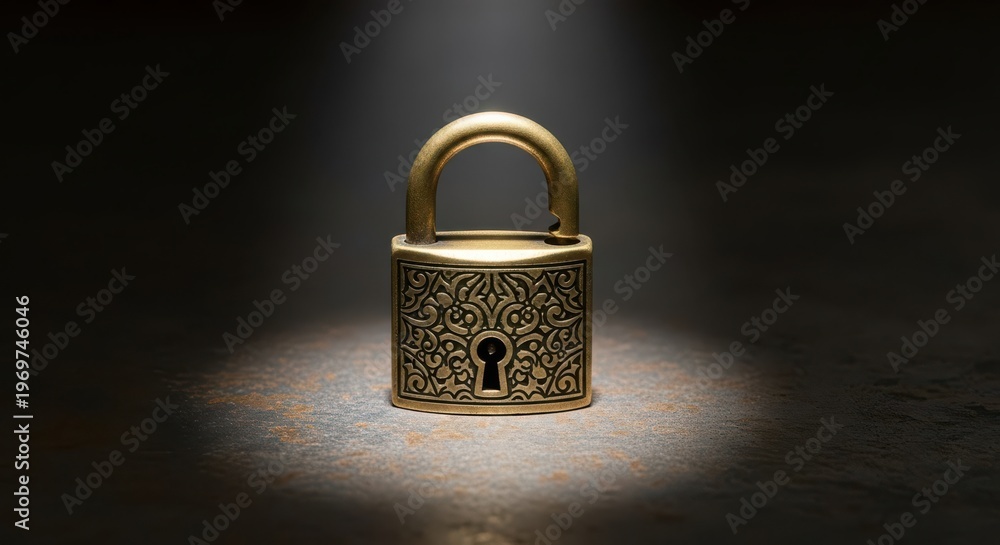 Fototapeta premium Ornate Vintage Brass Lock on Textured Surface