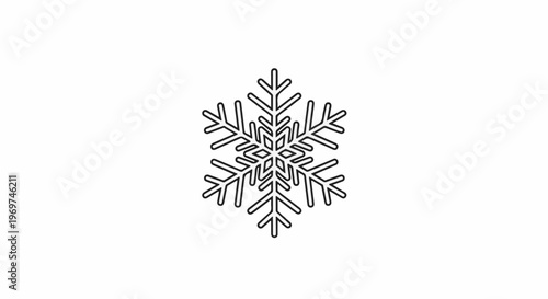 Stylized black and white outline of a six-pointed snowflake on a white background