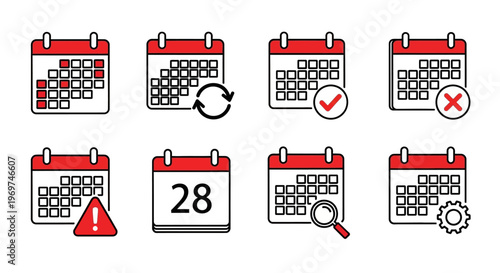 Collection of Various Calendar Icons Illustrating Scheduling, Events, and Time Management Concepts