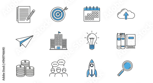 Collection of Icons Representing Business Concepts and Development Strategies