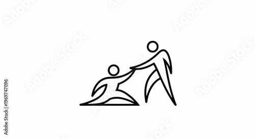 Stylized figures assisting each other