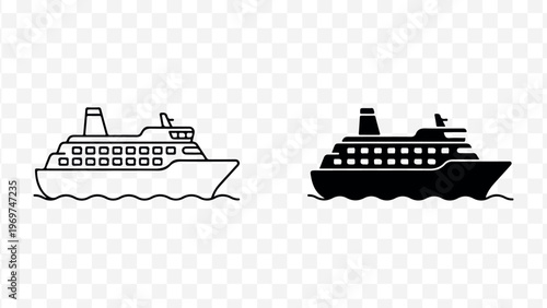 Cruise ship icon, modern minimal outline and solid style, travel and tourism symbol for app, web, and branding isolated on Transparent Background
